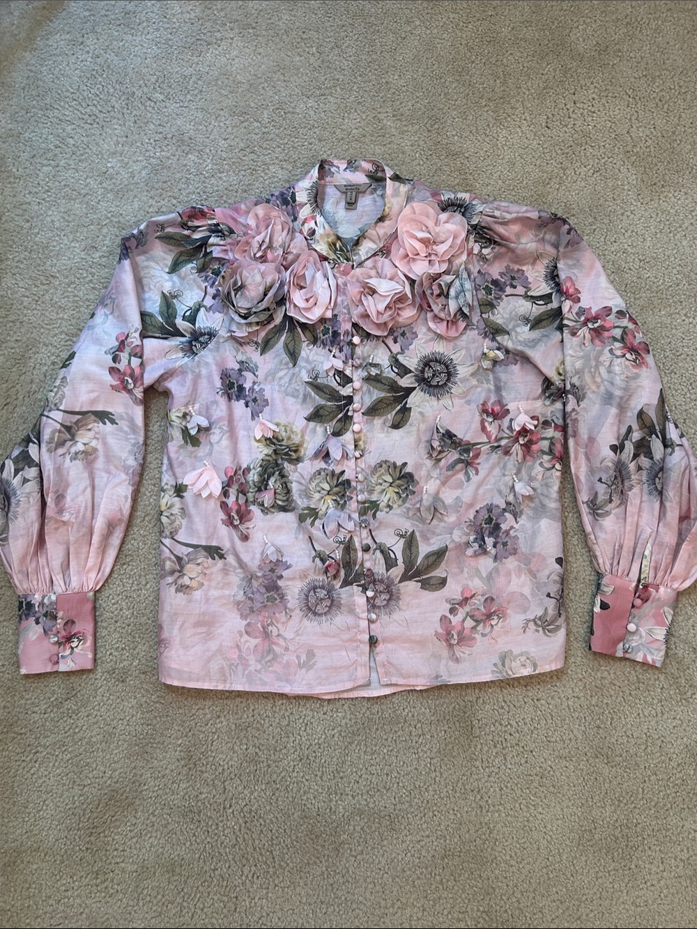 River Island Pink Floral Ruffle Blouse